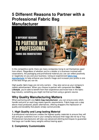 5 Different Reasons to Partner with a Professional Fabric Bag Manufacturer