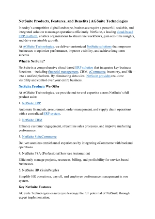 NetSuite Products, Features, and Benefits  AGSuite Technologies
