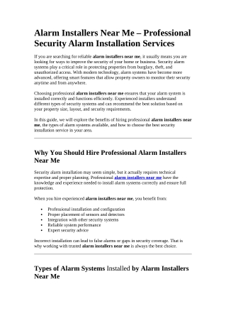 Alarm Installers Near Me – Professional Security Alarm Installation Services