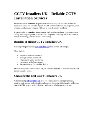 CCTV Installers UK – Reliable CCTV Installation Services