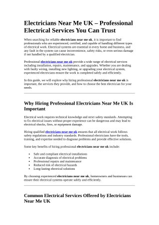 Electricians Near Me UK – Professional Electrical Services You Can Trust