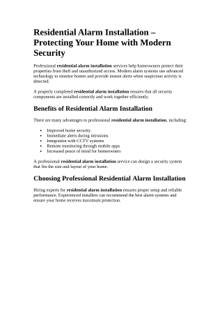 Residential Alarm Installation – Protecting Your Home with Modern Security