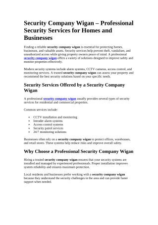 Security Company Wigan – Professional Security Services for Homes and Businesses