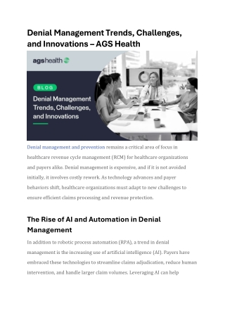 Denial Management Trends, Challenges, and Innovations – AGS Health