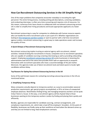 How Can Recruitment Outsourcing Services in the UK Simplify Hiring?