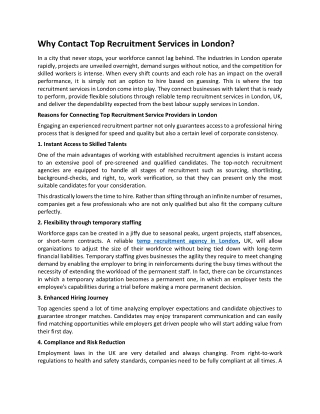 Why Contact Top Recruitment Services in London?