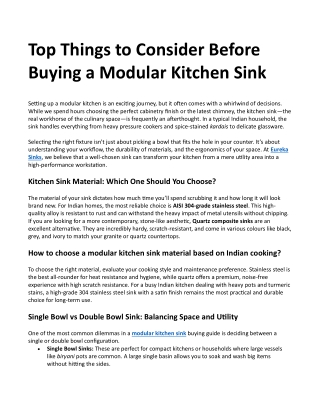 Top Things to Consider Before Buying a Modular Kitchen Sink