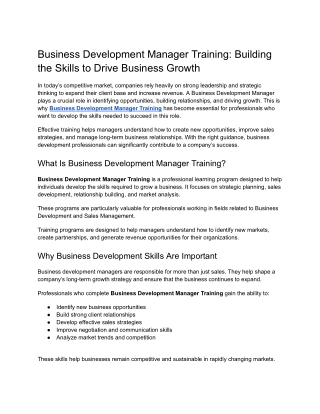 Business Development Manager Training_ Building the Skills to Drive Business Growth