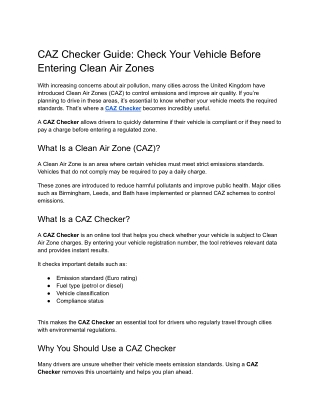 CAZ Checker Guide_ Check Your Vehicle Before Entering Clean Air Zones
