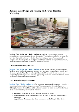 Business Card Design and Printing Melbourne Ideas for Marketing