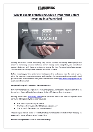 Why Is Expert Franchising Advice Important Before Investing in a Franchise