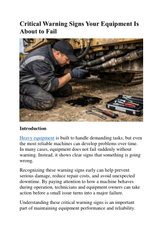 Critical Warning Signs Your Equipment Is About to Fail