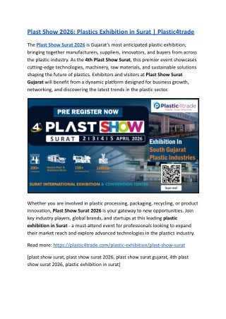 Plast Show 2026 - Plastics Exhibition in Surat - Plastic4trade