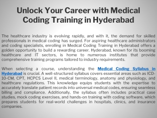 Unlock Your Career with Medical Coding Training in Hyderabad
