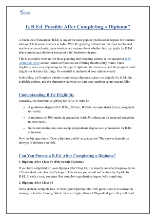 Diploma to B.Ed.: Is It Allowed? Eligibility & Options Explained