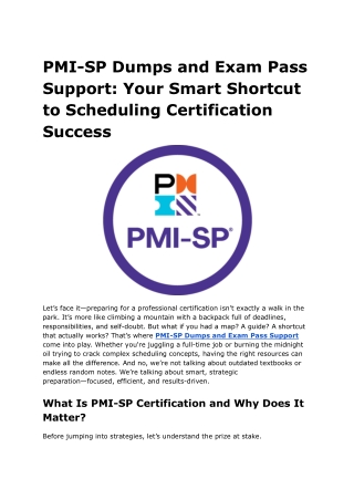PMI-SP Dumps and Exam Pass Support_ Your Smart Shortcut to Scheduling Certification Success