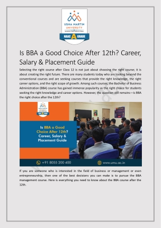 Is BBA a Good Choice After 12th Career, Salary & Placement Guide