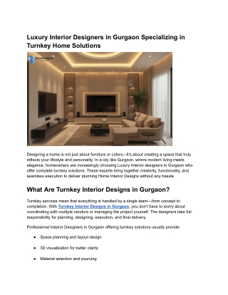 Luxury Interior Designers in Gurgaon Specializing in Turnkey Home Solutions