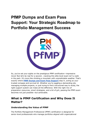 PfMP Dumps and Exam Pass Support_ Your Strategic Roadmap to Portfolio Management Success