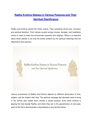 Radha Krishna Statues in Various Postures and Their Spiritual Significance