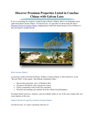 Discover Premium Properties Listed in Conchas Chinas with Galvan Luxe
