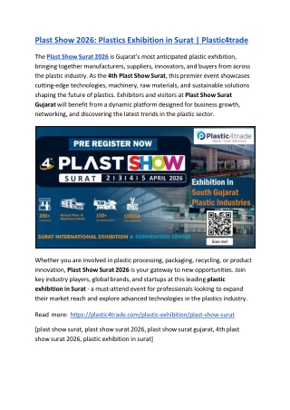 Plast Show 2026 - Plastics Exhibition in Surat - Plastic4trade