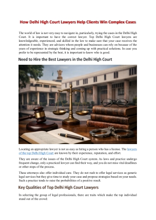 How Delhi High Court Lawyers Help Clients Win Complex Cases
