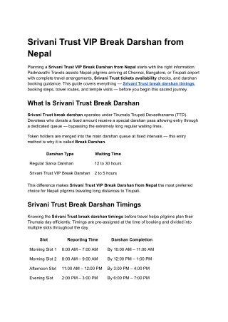 Srivani Trust VIP Break Darshan from Nepal