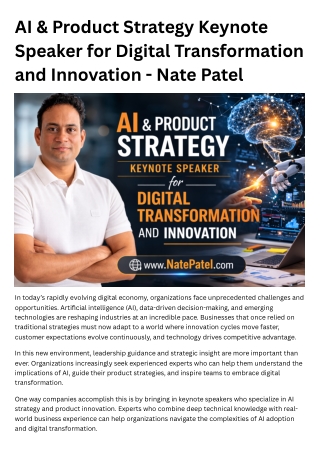 AI & Product Strategy Keynote Speaker for Digital Transformation and Innovation - Nate Patel