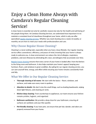 1- Enjoy a Clean Home Always with Camdava's Regular Cleaning Service!
