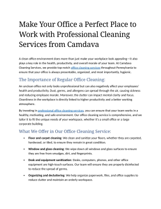 2- Make Your Office a Perfect Place to Work with Professional Cleaning Services from Camdava