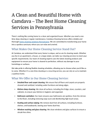 4- A Clean and Beautiful Home with Camdava – The Best Home Cleaning Services in Pennsylvania