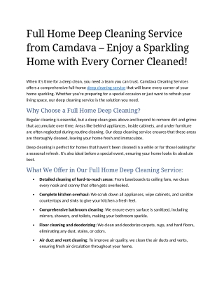 5- Full Home Deep Cleaning Service from Camdava – Enjoy a Sparkling Home with Every Corner Cleaned!