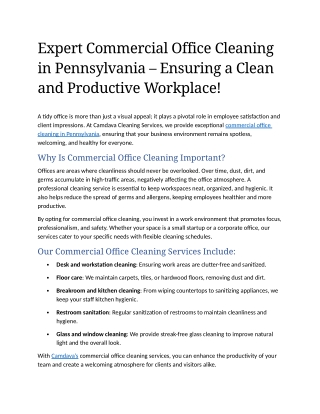 6- Expert Commercial Office Cleaning in Pennsylvania – Ensuring a Clean and Productive Workplace!