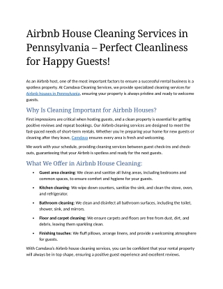 8- Airbnb House Cleaning Services in Pennsylvania – Perfect Cleanliness for Happy Guests!