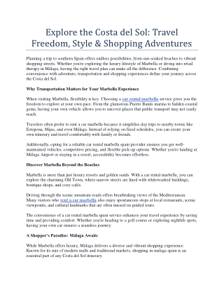 Explore the Costa del Sol Travel Freedom Style & Shopping Adventures