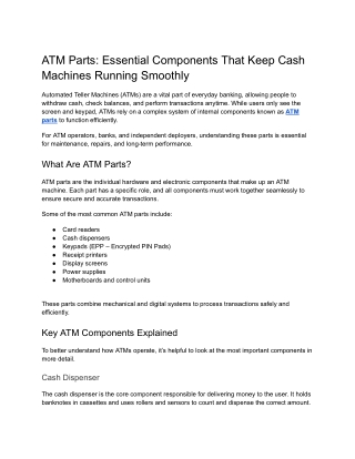 ATM Parts: Essential Components That Keep Cash Machines Running Smoothly