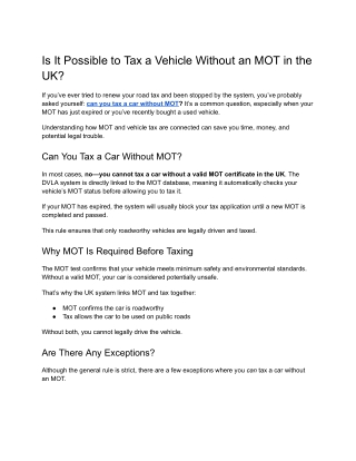 Is It Possible to Tax a Vehicle Without an MOT in the UK_