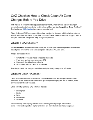 CAZ Checker_ How to Check Clean Air Zone Charges Before You Drive