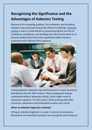 Recognising the Significance and the Advantages of Asbestos Testing