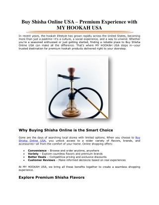 Buy Shisha Online USA – Premium Experience with MY HOOKAH USA