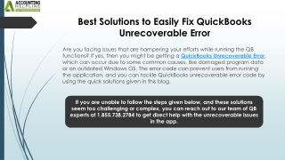 Easy Ways to Resolve QuickBooks Unrecoverable Error