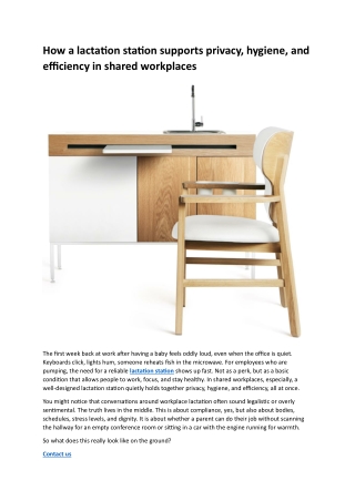 How a lactation station supports privacy, hygiene, and efficiency in shared workplaces