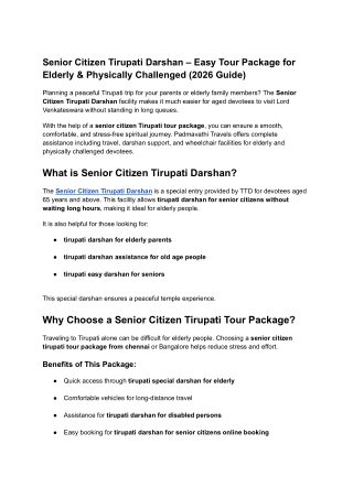 Senior Citizen Tirupati Darshan – Easy Tour Package