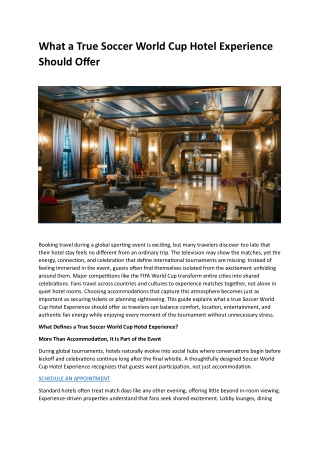 What a True Soccer World Cup Hotel Experience Should Offer