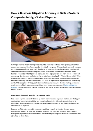 How a Business Litigation Attorney in Dallas Protects Companies in High-Stakes Disputes