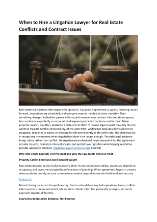 When to Hire a Litigation Lawyer for Real Estate Conflicts and Contract Issues