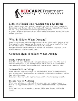 Signs of Hidden Water Damage in Your Home