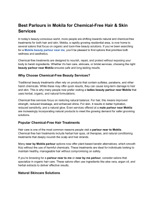 Best Parlours in Mokila for Chemical-Free Hair & Skin Services