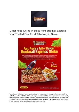 Order Food Online in Stoke from Bucknall Express – Your Trusted Fast Food Takeaw